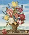 Bosschaert Ambrosius Blumenstrauß aus Blumen auf einer Leiste Himmel
